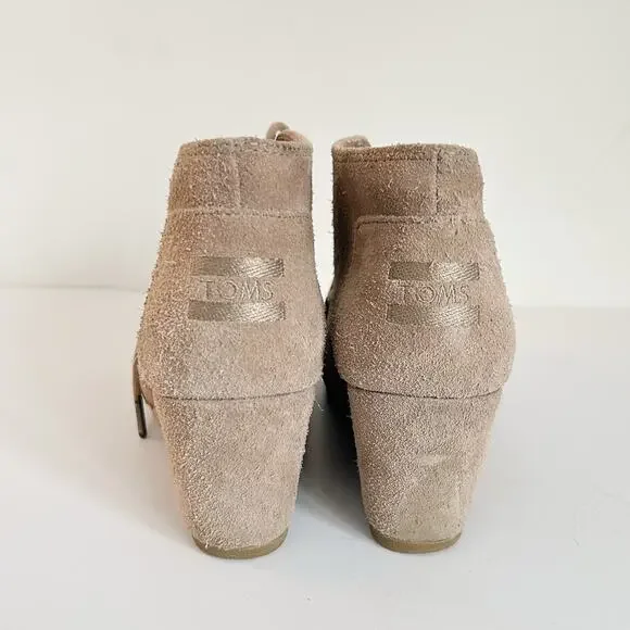 Toms Suede Desert Wedge Tie Ankle Bootie Size 7 Tan - Picture 5 of 7